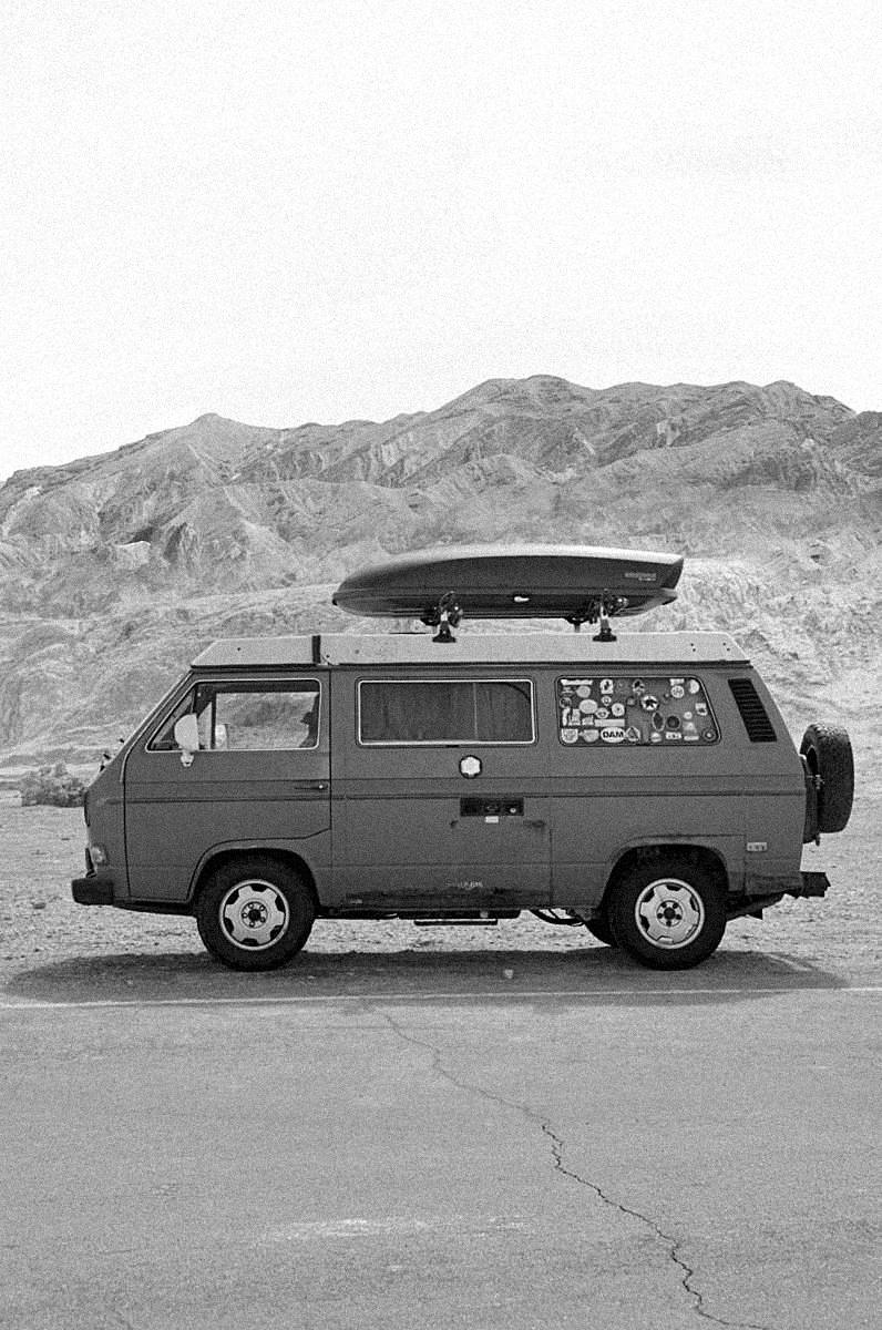 photograph of a camper van in Death Valley, CA